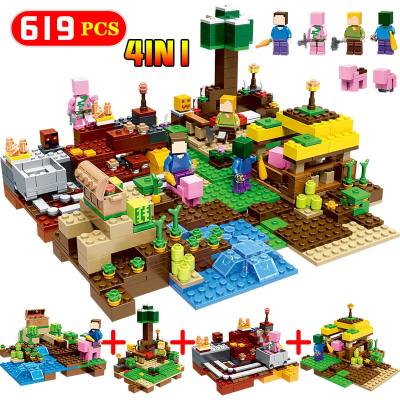 

619PCS My World Series Building Blocks Steven Mini Set Figures Bricks Toys For Children Compatible with Legoed Minecrafted