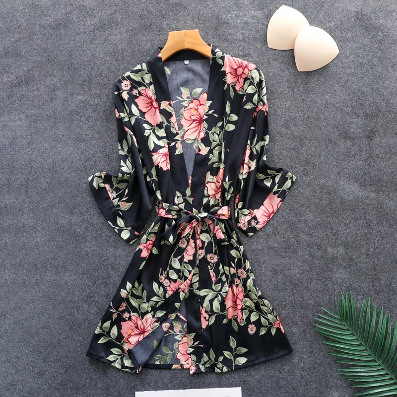 Темно-синий женский 5 шт. ремень Топ Брюки Костюм Пижама комплекты одежды для сна весна осень домашняя Ночная рубашка кимоно халат m-xl