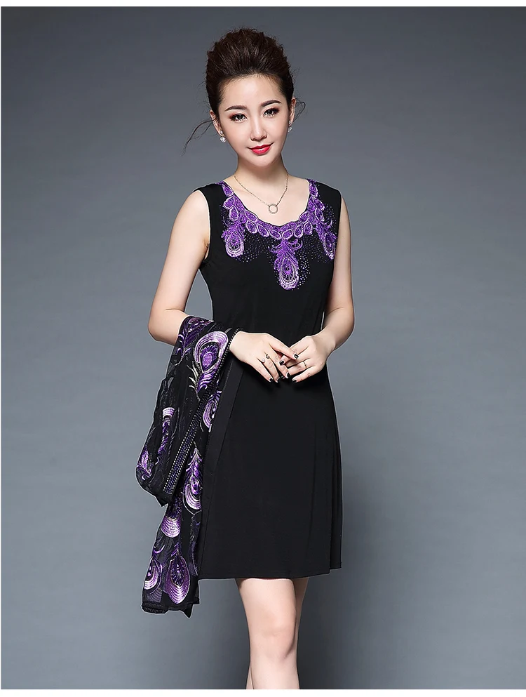 Китайский стиль, модное женское элегантное платье-двойка с вышивкой, для среднего возраста, женское летнее вечернее платье, туника, vestido, плюс размер, 5XL