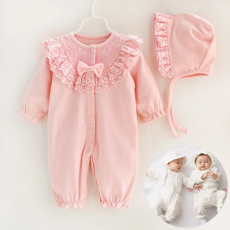 Baby Girl Clothes Infant Bebe Cotton Lace Flowers Jumpsuits&Hat Shoes