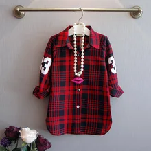 new 2016 spring autumn letter pattern children blouse casual plaid blouse for girls clothes suit 2~7 age baby girl shirt
