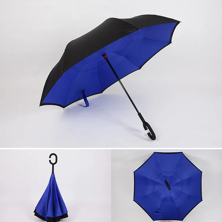 Зонт обратного сложения складной двуслойный перевернутый C ручной держатель подставка защита от дождя и ветра прокатки над зонтом для женщин - Цвет: lanse