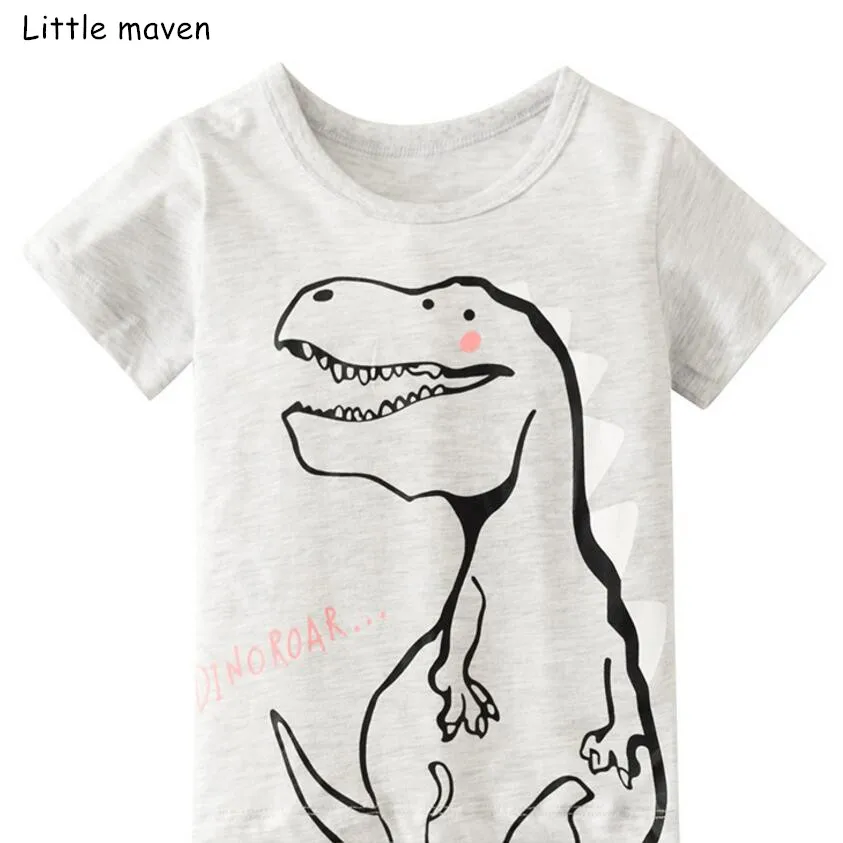 

Little maven children clothes 2019 summer baby girls clothes tee tops Hand painted dinosaur print Cotton brand t shirt 51314