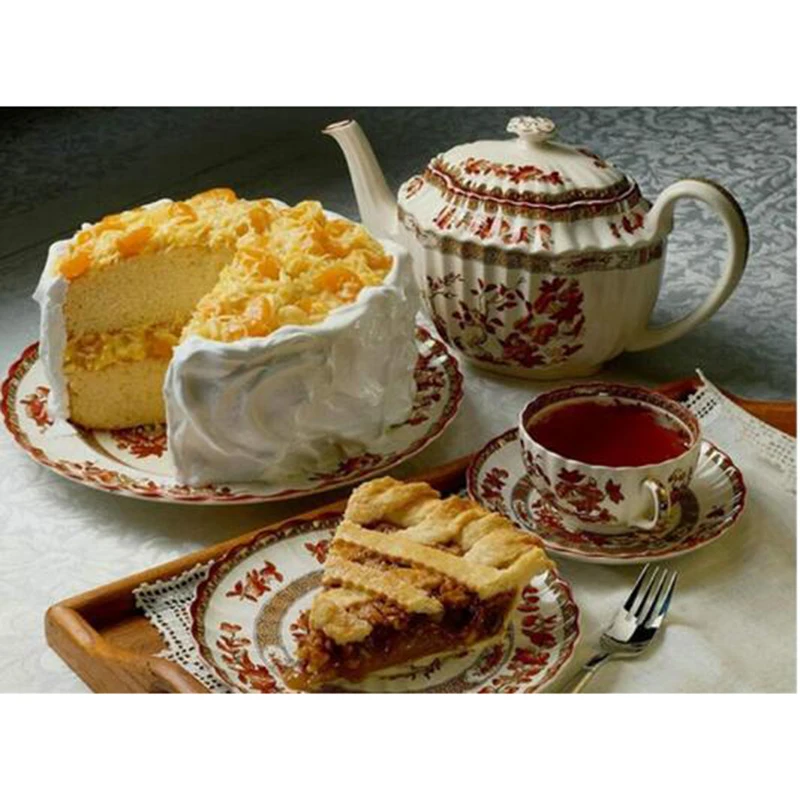 

5D Diy Diamond Painting Cake and Tea Food Picture Needlework Cross Stitch Full Rhinestones Diamond Mosaic Kitchen Decor zz450