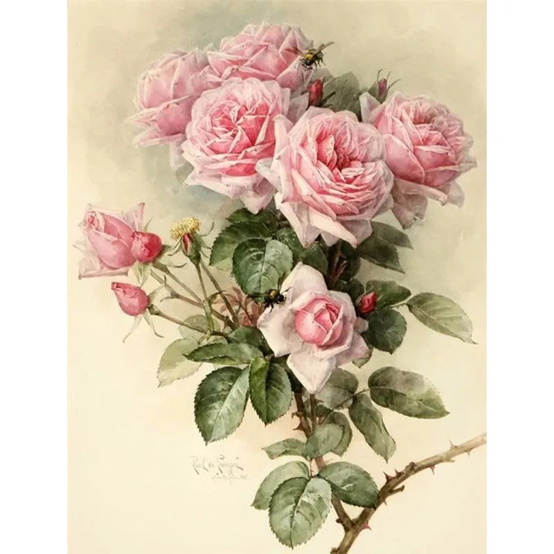 

Crystal Cross Stitch Picture Round Diamond Embroidery Pink Rose Home Decor Diamond Painting Moasic Floral Picture Gift