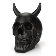 

Creative Resin Ox Horn Black Skull Ornaments for Bar Home Decoration Desktop Bone Skull Head Halloween Art Carving Statues