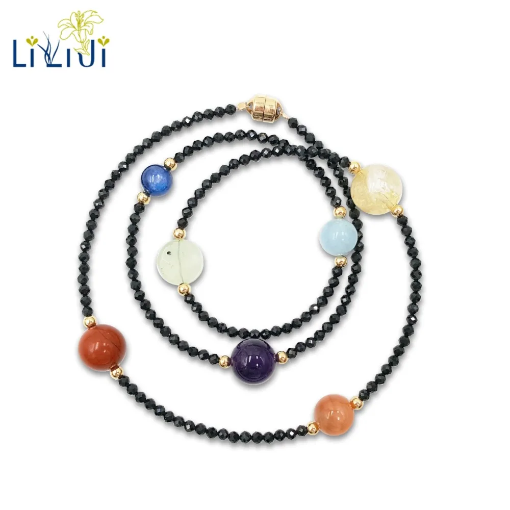 

Lii Ji 7 Chakras Aquamarine Black Spinel Citrine Kyanite Amethyst Prehnite Yoga Bracelet Natural Gemstone Delicate Jewelry