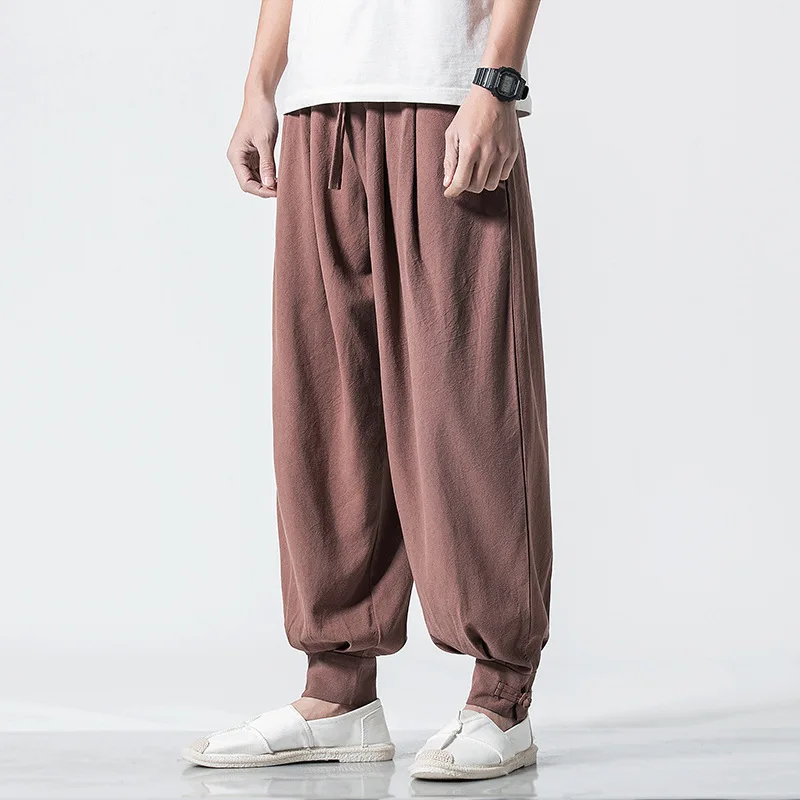 

5XL Autumn Men Sweatpants Linen Harem Loose Wide Leg Bloomer Baggy Yoga Running Jogger Casual Workoout Track Pant Sportswear