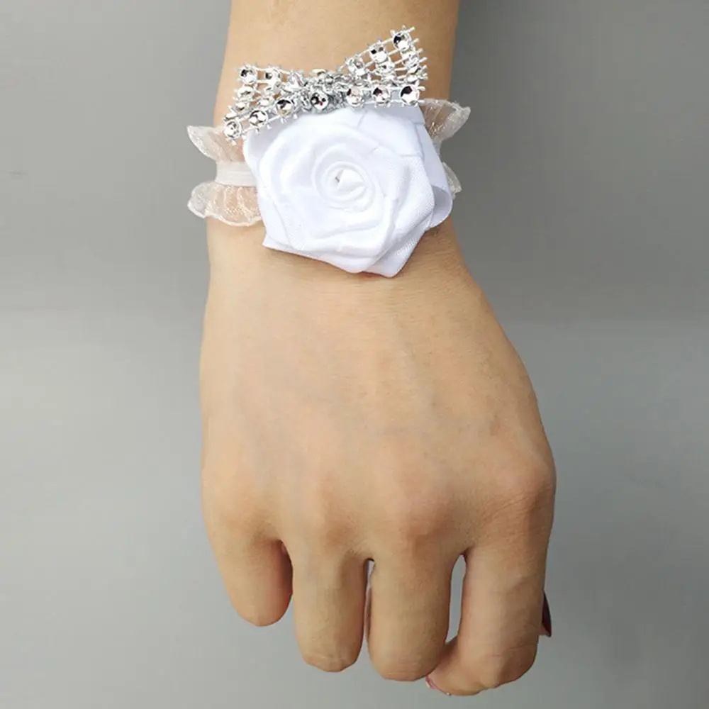 Белый цвет на запястье цветок Роза шелковая лента невесты корсаж ручной декоративный браслет на запястье невесты букет, бутоньерка 559-J - Цвет: wrist flower White