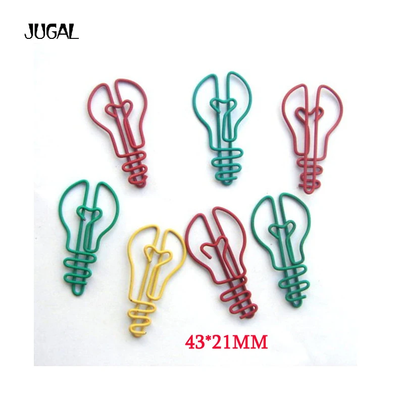 

100pcs/lot creative cartoon bulb shaped clip interesting bookmark metal paper clips crafts office supplies free shipping