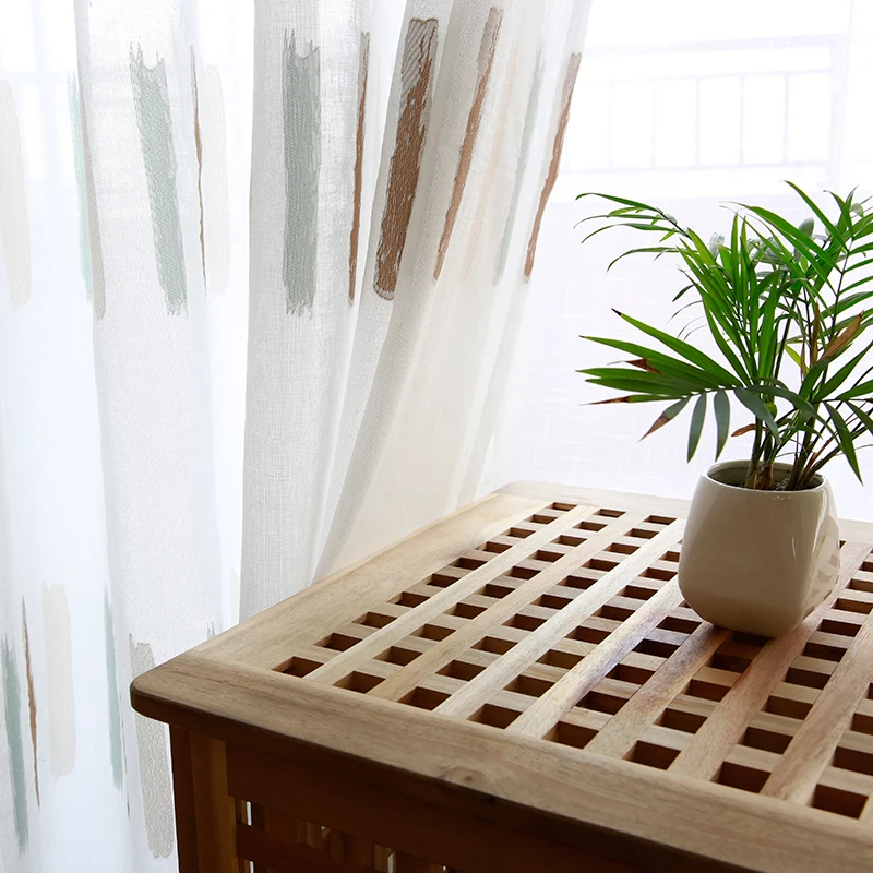 

Chicity White Jacquard Curtains Tulle For Living room Soft Stripe Tulle for bedroom Faux Linen Tulle for kitchen Customized
