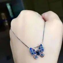 Натуральный голубой сапфир кулон S925 Серебряный натуральный драгоценный камень кулон Цепочки и ожерелья Модный Элегантный бабочкой женские вечерние ювелирные изделия