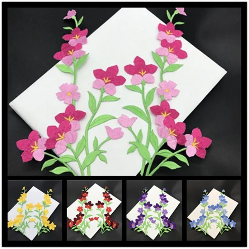 1Pair Flower Applique Clothing Embroidery Patch Fabric Sticker Iron On Craft Sewing Repair Embroidered 27X15cm BJ0367 | Дом и сад