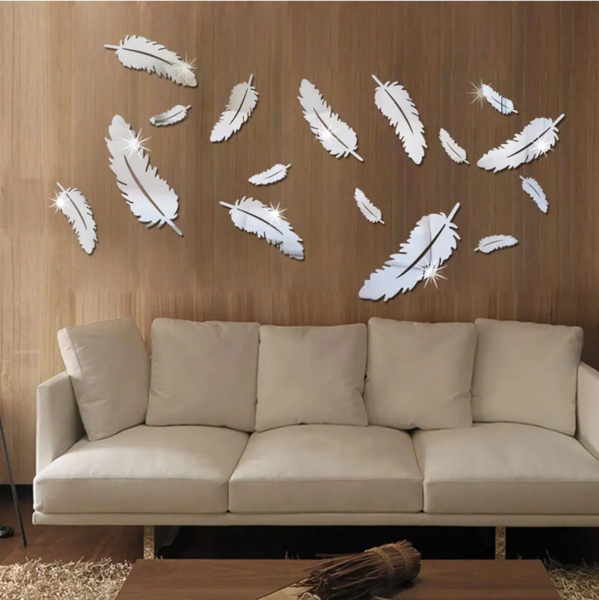 

8 pcs/lot Creative Feather Designed 3D Mirror Child Kitchen Home Decor Wall Sticker Adesivo De Parede Vinilos Paredes