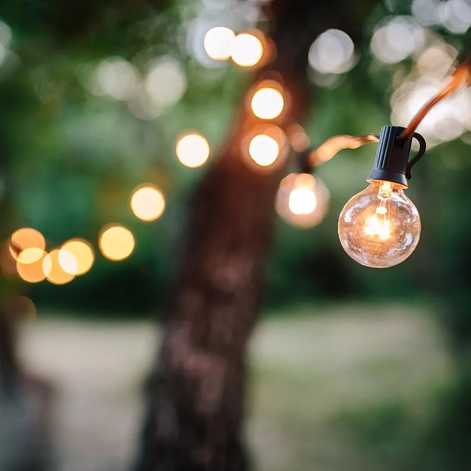 25ft G40 Globe Bulb String Lights With 25 Clear Ball Vintage Indoor Outdoor Hanging Umbrella Patio Lighting Fixtures