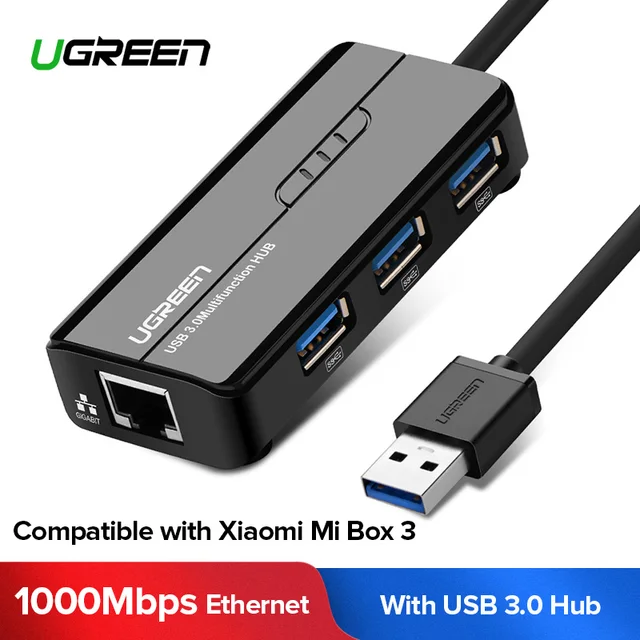 Ugreen USB Ethernet USB 3,0 2,0 до RJ45 концентратора для Xiaomi Mi коробка 3/S Android ТВ телеприставки Ethernet адаптер сетевой карты USB LAN