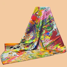 HuaJun 2 магазин | яркий привлекательный "Animapolis" 90 Шелковый квадратный шарф саржевый струйный шарф ручная работа