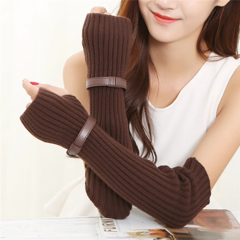 Autumn Winter 45cm Women's Arm Warmers Knitted Arm Sleeve Solid
