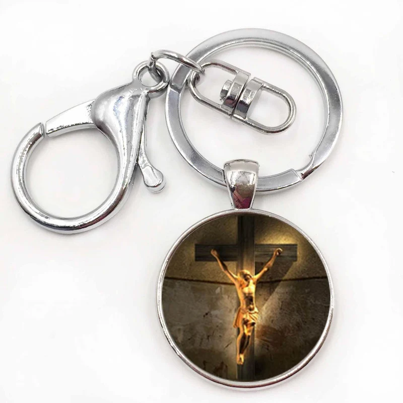 God Sun Jesus Keychain Glass Pendant Hallow Key Chain Unisex Jewelry