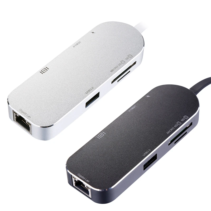 

New Type-c Hub Converting HDMI 4K Hub RJ45 Gigabit Ethernet 3.0 HUB SD/ TF Card Reader PD Charging HUB
