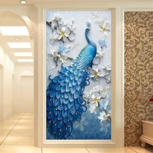 5D DIY Алмазная картина цветок богатый синий павлин вышивка крестиком Круглый Алмаз полная дрель