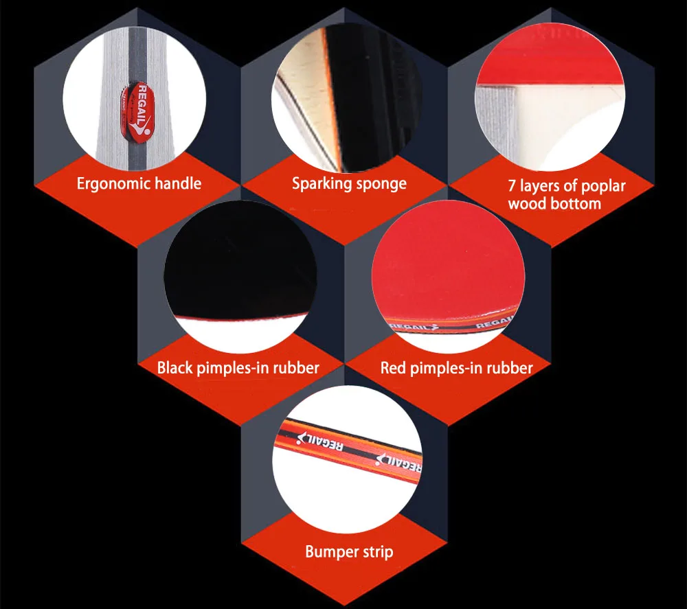 REGAIL 8020 Table Tennis Ping Pong Racket Two Long Handle Paddle Bat Three Balls