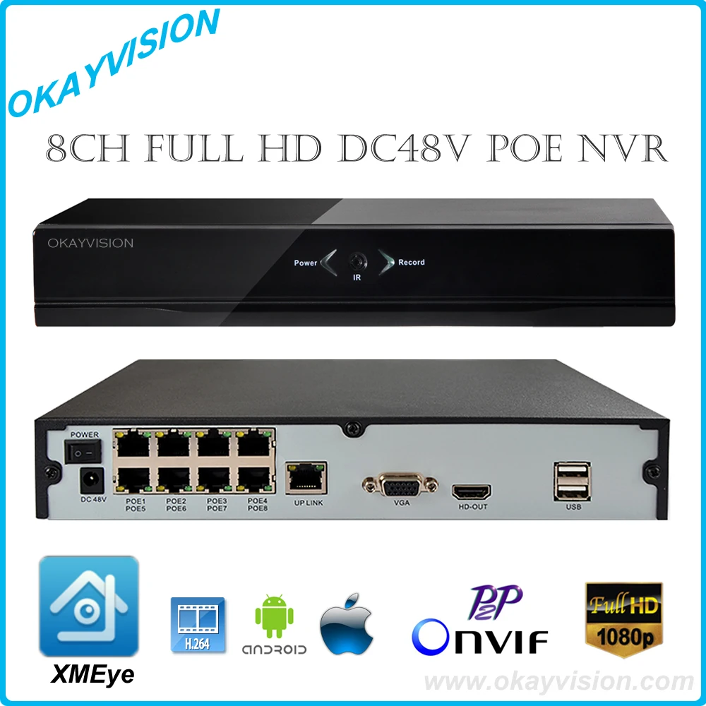 DC48V P2P 8CH POE NVR Manufacturer Real Time Recording Support ONVIF For HD IP Camera with 8 Independent PoE | Безопасность и