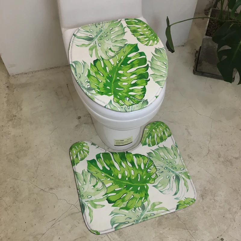 

Nordic Green plant leaves Imitation marble carpet bathroom WC U-shaped toilet pad Toilet seat cover Absorbent mat 2pcs/set