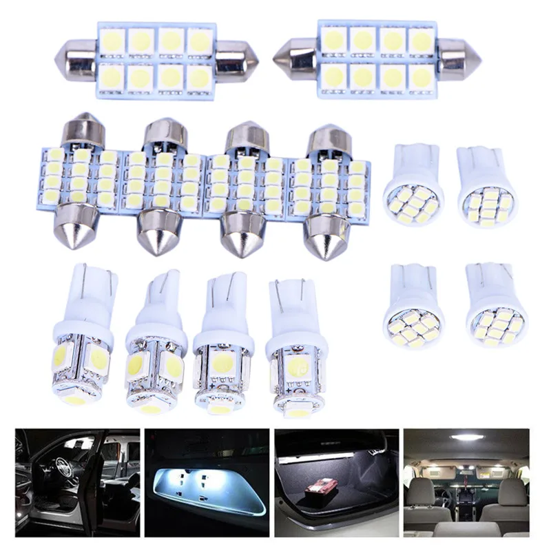 

14pcs/Set White T10 31mm 42mm Festoon LED Interior Map Dome License Plate Lights