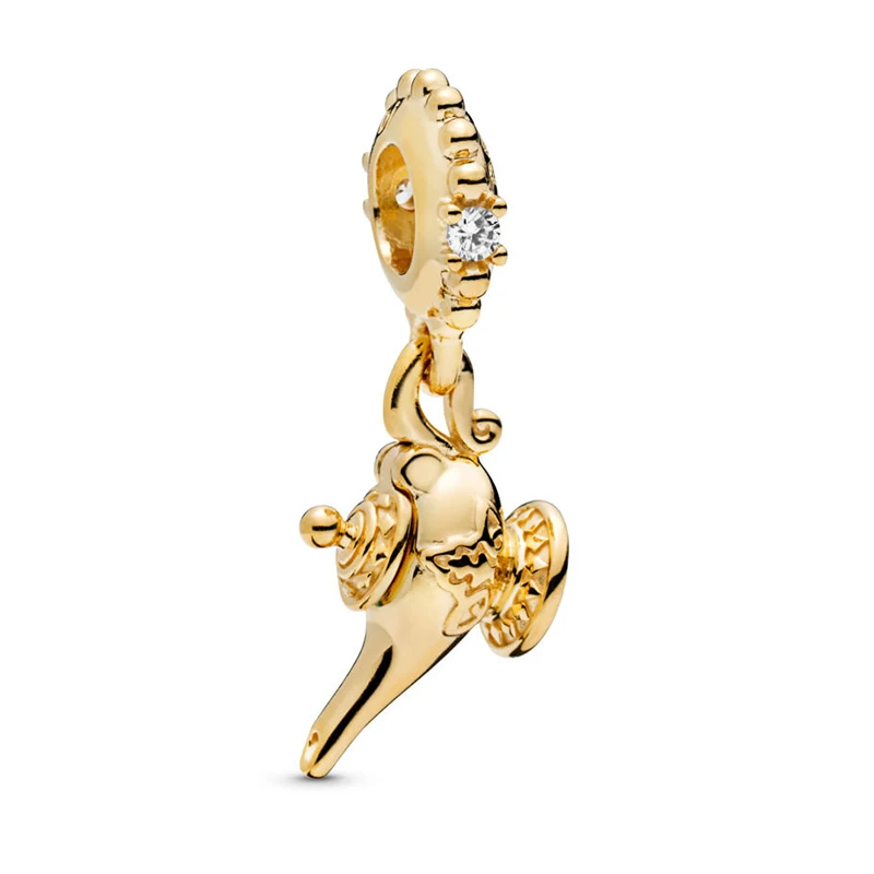 

2019 NEW 100% 925 Sterling Silver Magic Lamp Dangle Charm Gold Bead Fit European Lady DIY Women Bracelet Jewelry Gift