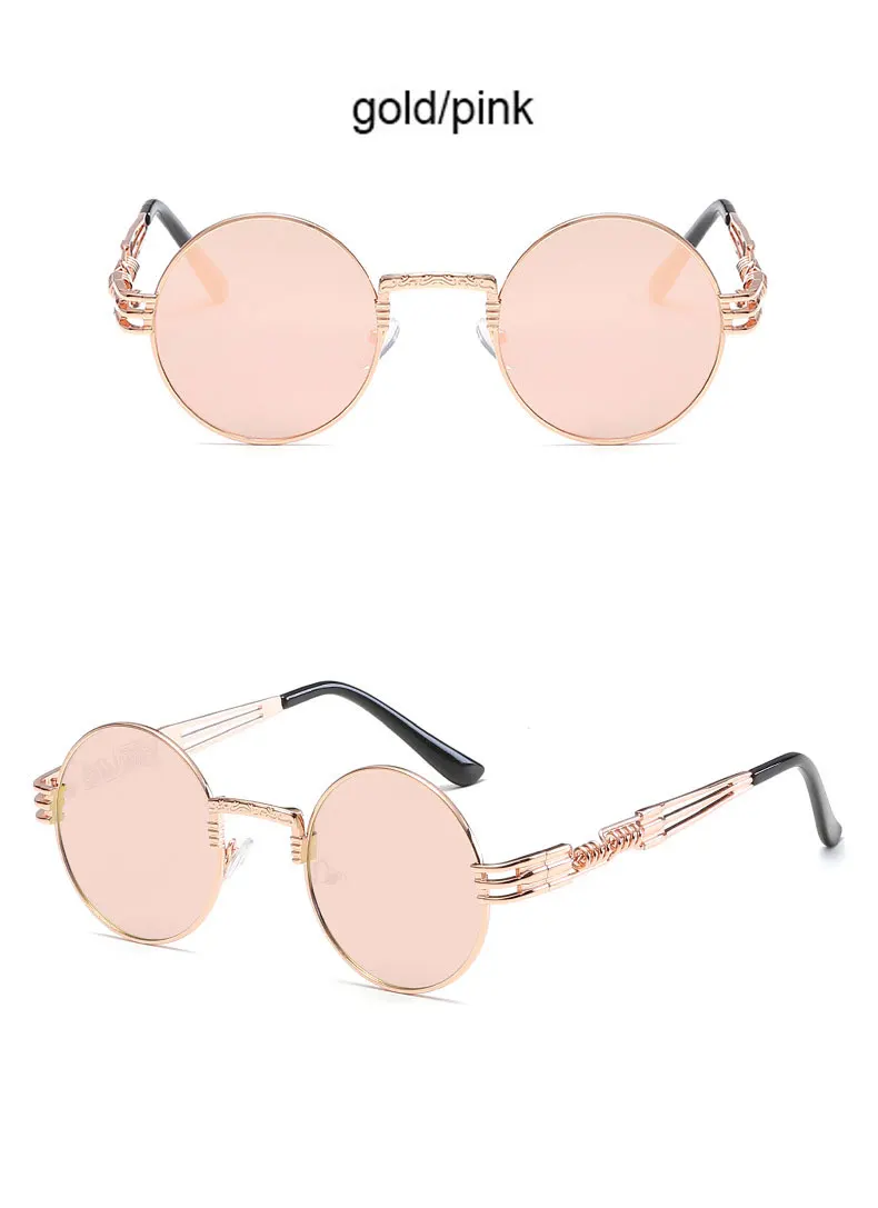 Готические стимпанк Солнцезащитные очки для женщин и мужчин, металлические очки, круглые очки, винтажные брендовые Дизайнерские мужские солнцезащитные очки, зеркальные очки