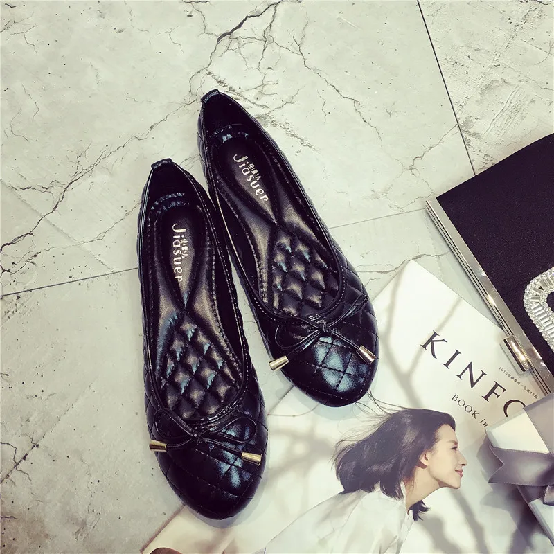 

Single Shoes Female 2018 Spring New Bow Comfortable Large Size Women's Shoes Work Shoes Non-slip Flat Shoes Women