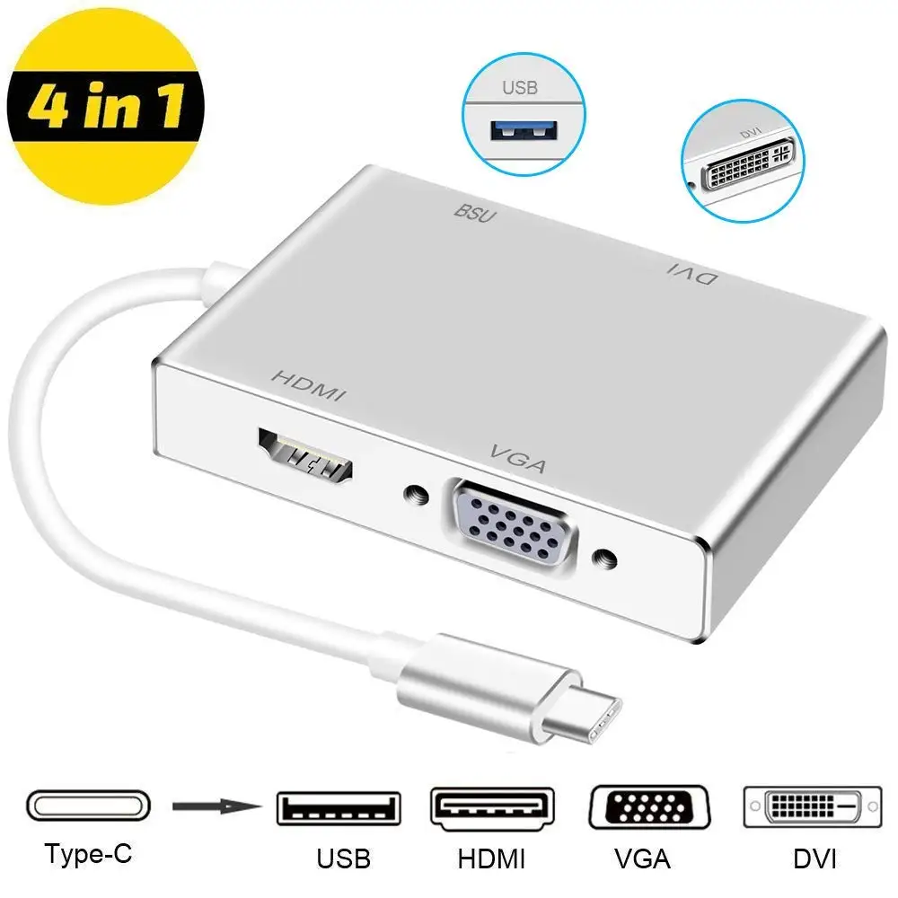 4 в 1 USB 3 C Type к HDMI VGA DVI 0 кабель адаптер для ноутбука MacBook/MacBook Pro/Dell XPS/Samsung Galaxy|Кабели
