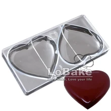 2 кавитов Гладкий двойной большой размер сердце Форма ПК поликарбонатовый для шоколада торт из конфет форма для помадки торт украшения Кондитерские инструменты