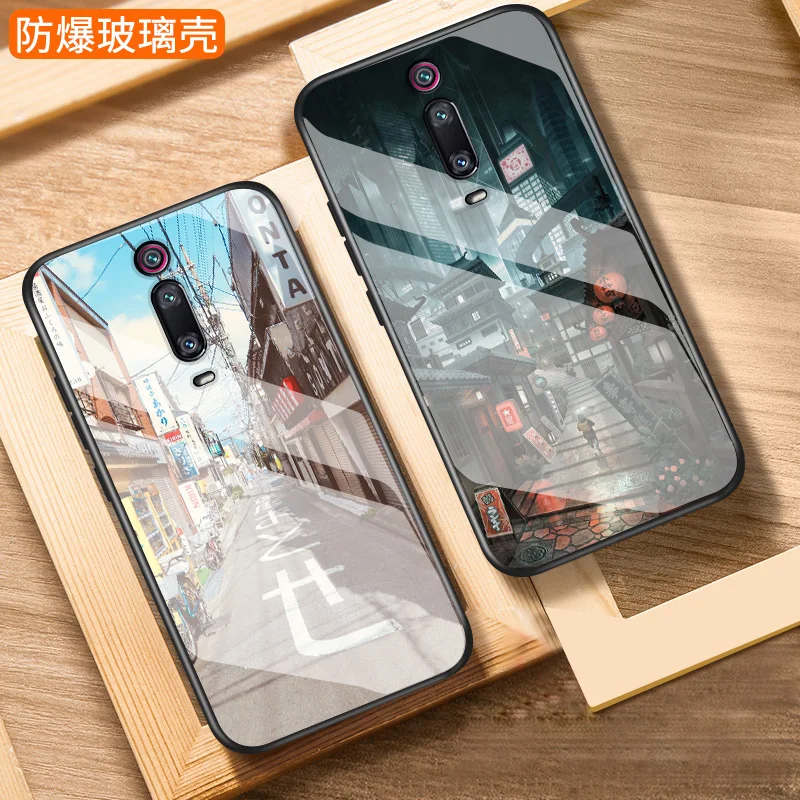 

For Xiaomi Redmi K20 Pro Case Luxury Silicone edge with Hard 3D Painted Tempered Glass Protect Back Cover for xiaomi mi 9t pro