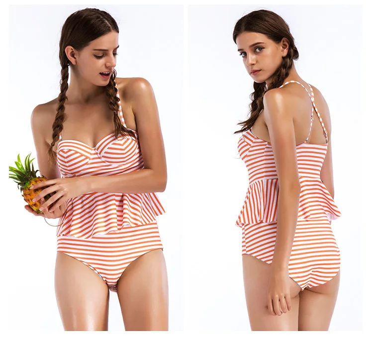 Ruffled-hem-cover-belly-high-waist-slim-printed-stripe-retro-woman-swimsuit_09