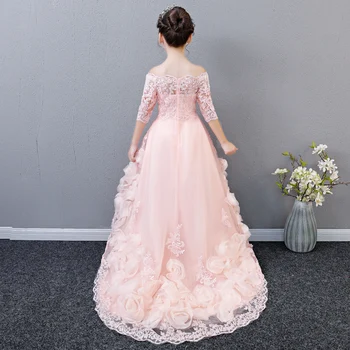 

2020summer new baby girls elegant long train lace princess dress children kids long tail evening gown party wedding birthday