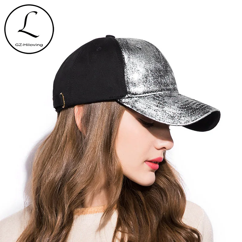 

GZHILOVINGL 2019 Women Silver Metallic Baseball Cap Casual Cotton Adjustable Hat Solid Color Sun Visor Snapback Cap Wholesale