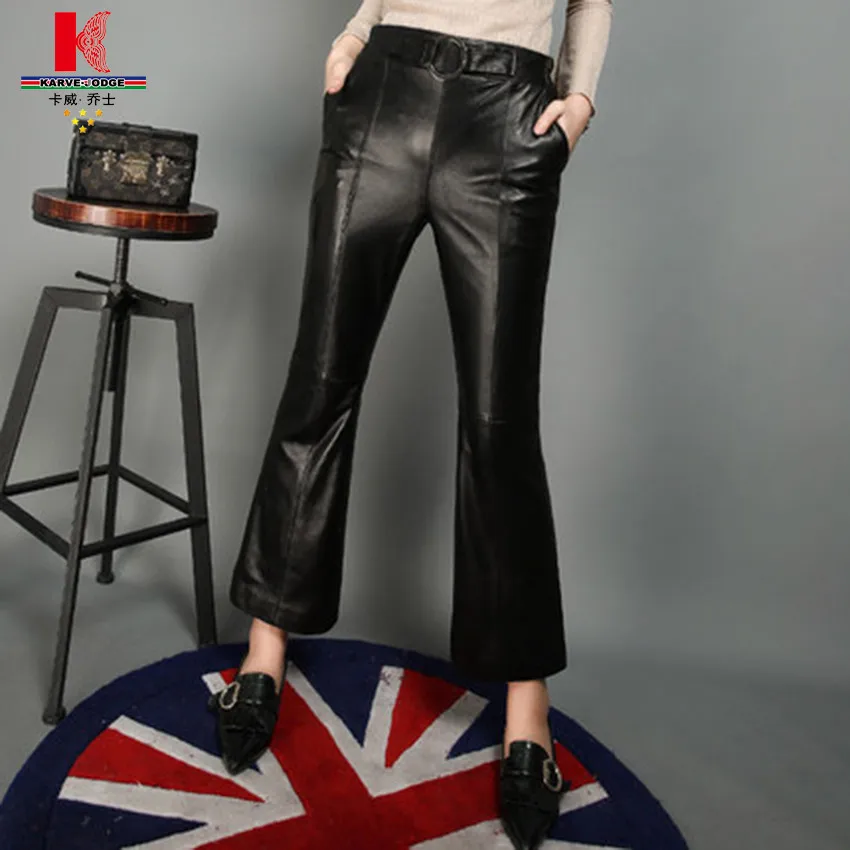 tight leather look trousers