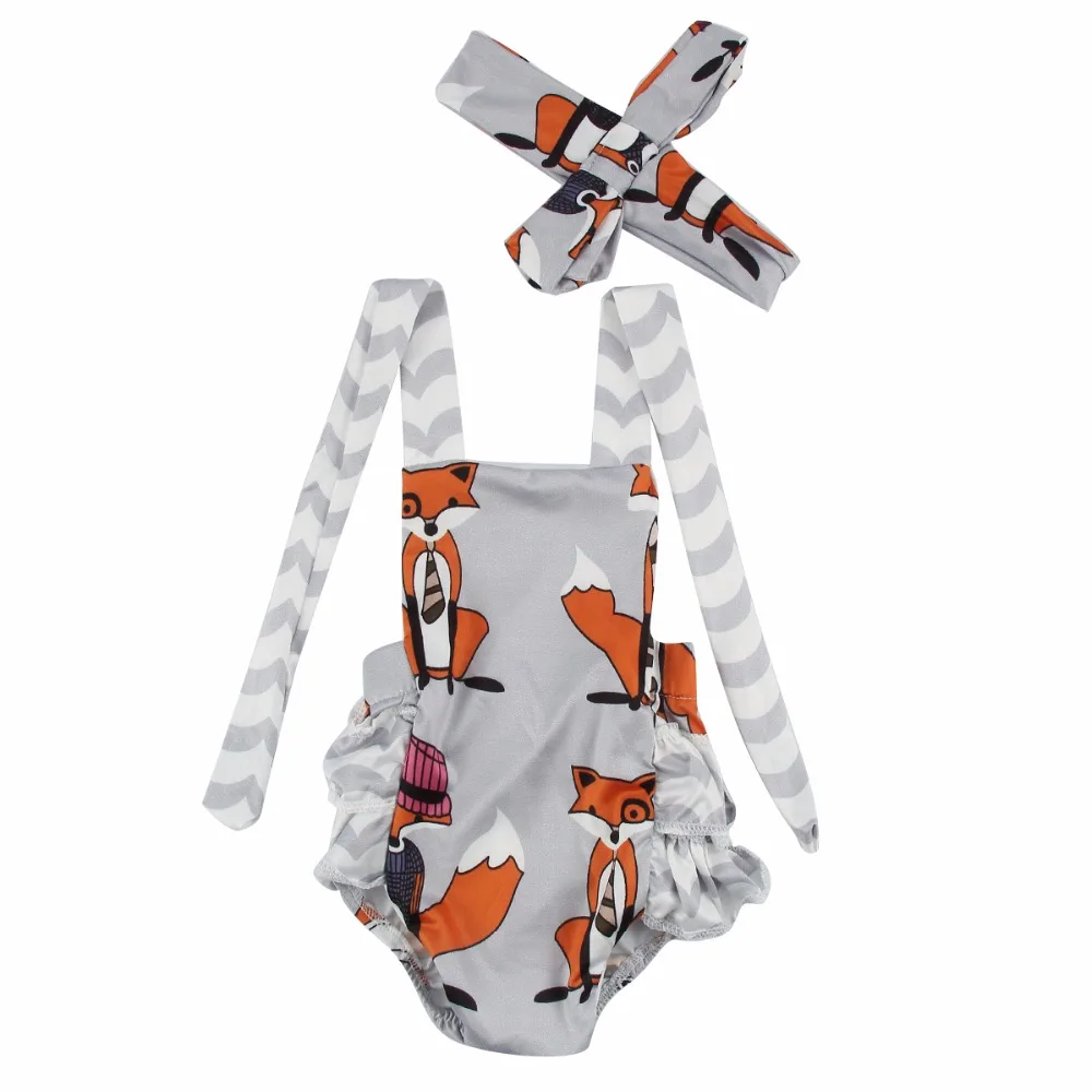 

Puseky 2018 Cute Newborn Baby Girls Rompers Clothes Set Bebes Fox Ruffled Romper Playsuit One Pieces Outfit Sunsuit 0-24M