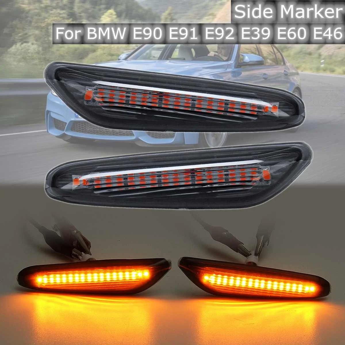 

2pcs Smoke Clrear Car LED Side Marker Lights Repeater Turn Signal Indicator Lamp for BMW E46 E60 E61 E82 E88 E90 E91 E92 E93