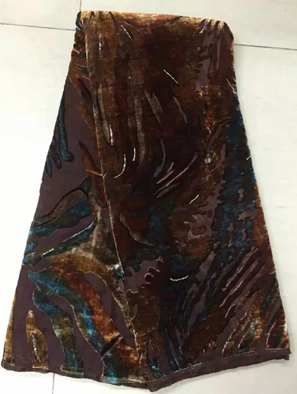 (5yards/pcs)Velvet nigerian-lace-fabrics in chocolate with teal twills pattern stones for party dress Feb-16-2017 | Дом и сад