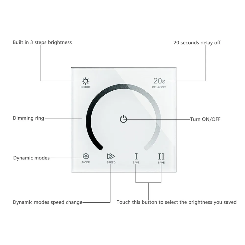 Smart Touch Dimmer Glass Panel Wall Switch DC 12V 24V Dimmable Timer LED Controller for Single Color LED Strip Lights Lamp Bulb