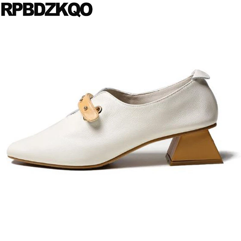 

Block Retro Mary Jane Square Toe Belts Genuine Leather Pumps 2018 White Size 4 34 Top Quality Women Grey Shoes Medium Heels