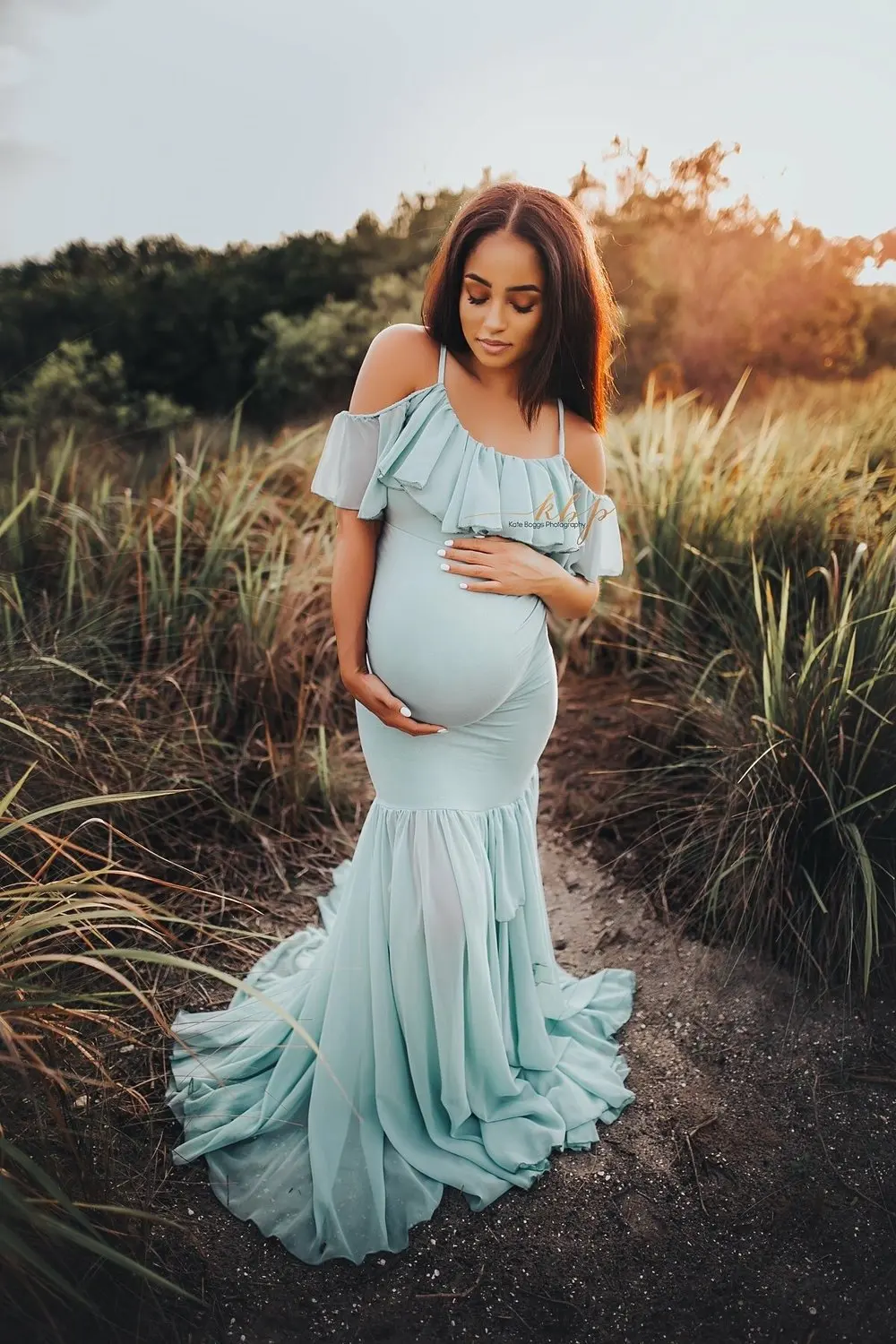 2019 Mermaid Maternity Dresses For Photo Shoot Chiffon Women Pregnancy Dress Photography Props Sexy Off Shoulder Maternity Gown (5)