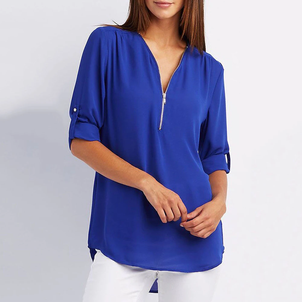 

Zipper Short Sleeve Women Shirts Sexy V Neck Womens Tops Blouses Casual Shirts Tops Female Clothes Black Blouse Shirts Plus Size