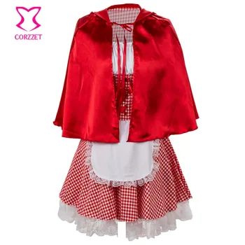 

S-6XL Plus Size Red Plaid Fancy Dress with Cloak Cosplay Little Red Riding Hood Costume Sexy Halloween Costumes For Women Adult