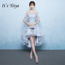 Это YiiYa сексуальный вырез лодочкой вышивка кружевное платье для выпускного вечера платья хай-лоу Чай-Длина торжественное платье вечерние платья QJ001