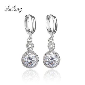 

11.11 SALE Small Hoop Earrings for Women White Gold Color Plated Fashion Round Drop Shaped Design Jewelery with Cubic Zirconia
