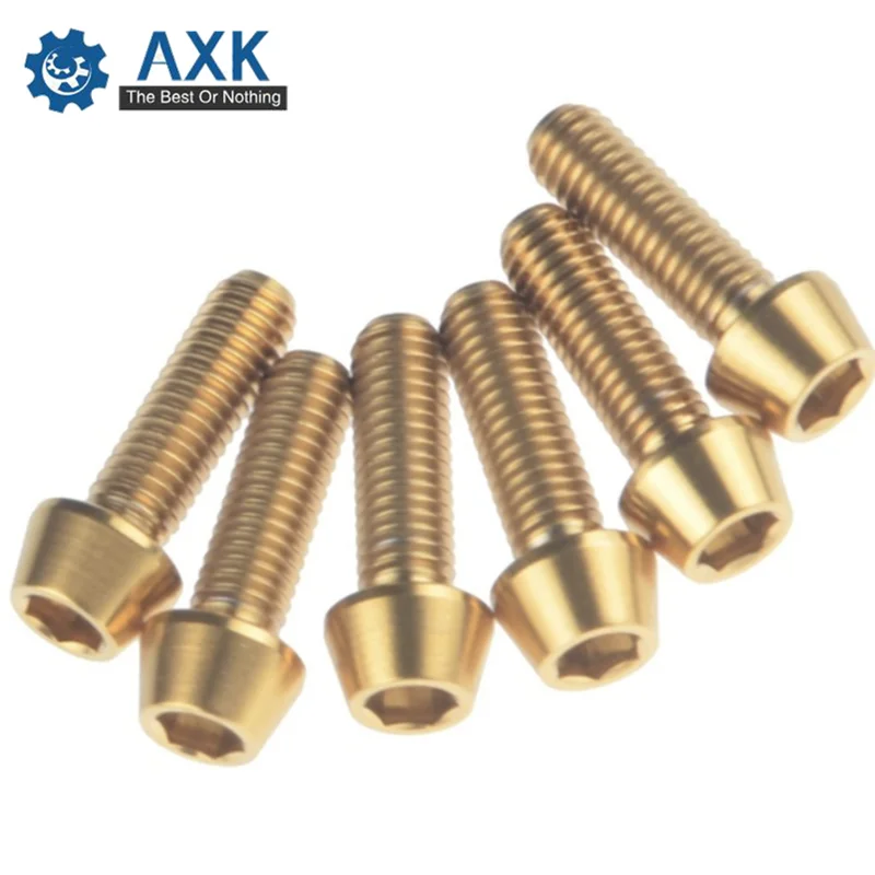 6Pcs Titanium Ti Bolt Cycling Screw M5 x 16mm Taper Head Conical Head Bike
